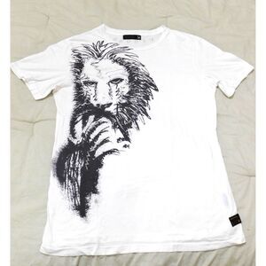 Vigoss Lion Woman's T Shirt Long Waist Sz. M White & Embroidery